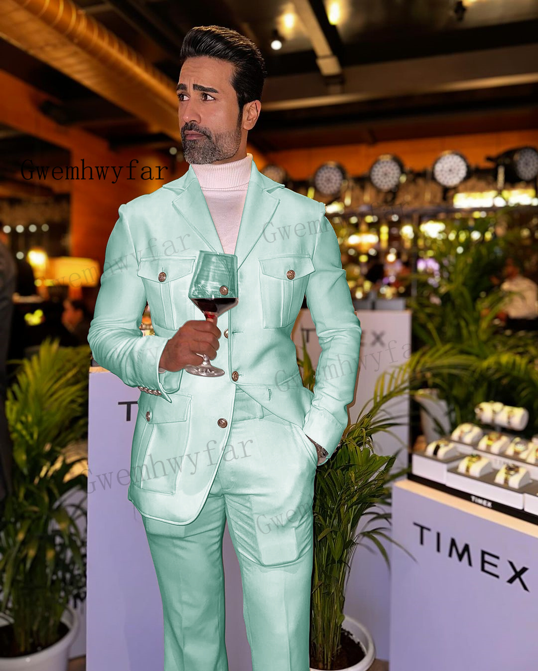 Men'S Grooming Jacket - Setelan pakaian pria hijau Mint afffika